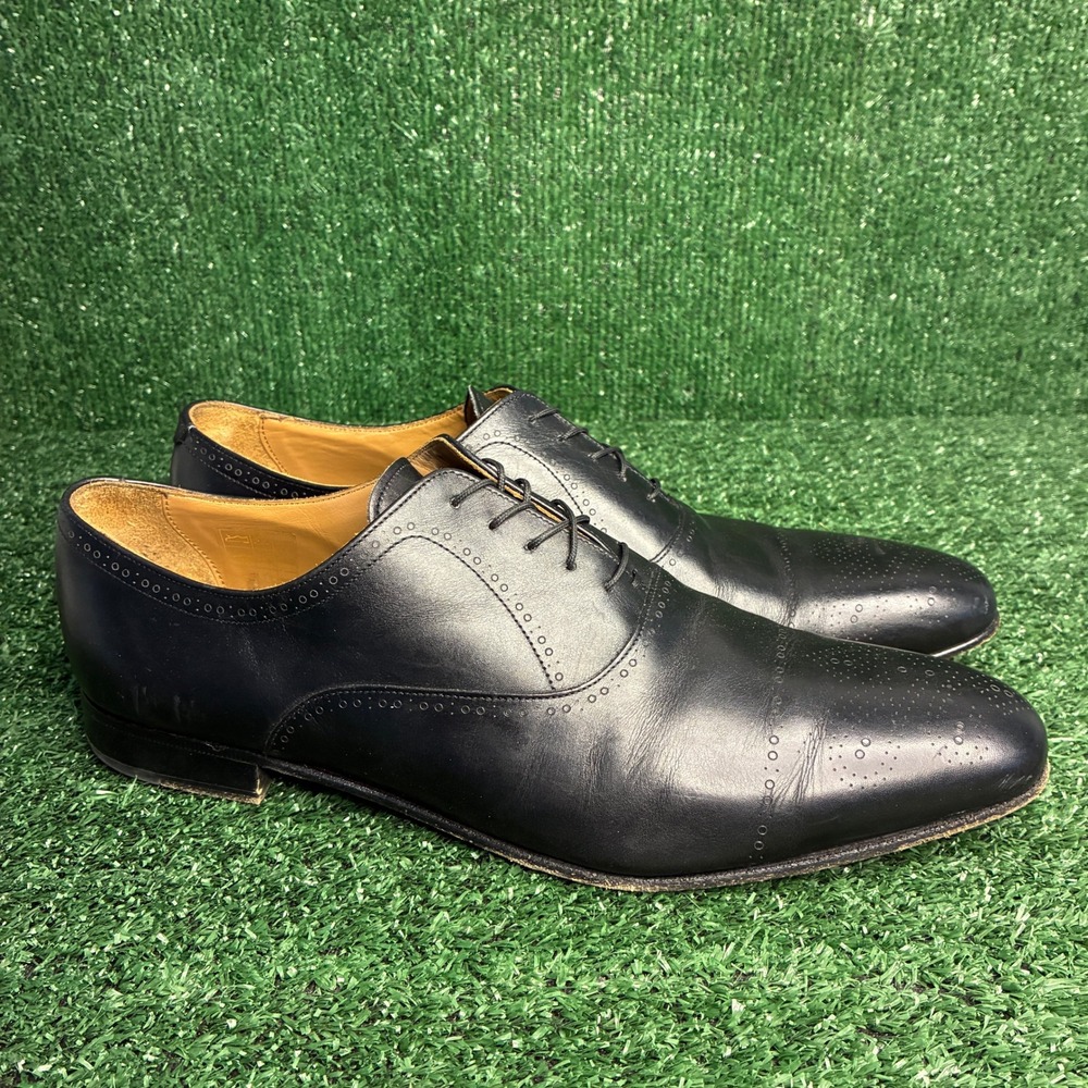 HUGO BOSS Brogue Cap Toe Leather Formal Oxford Dress Shoes Black Mens Size 12